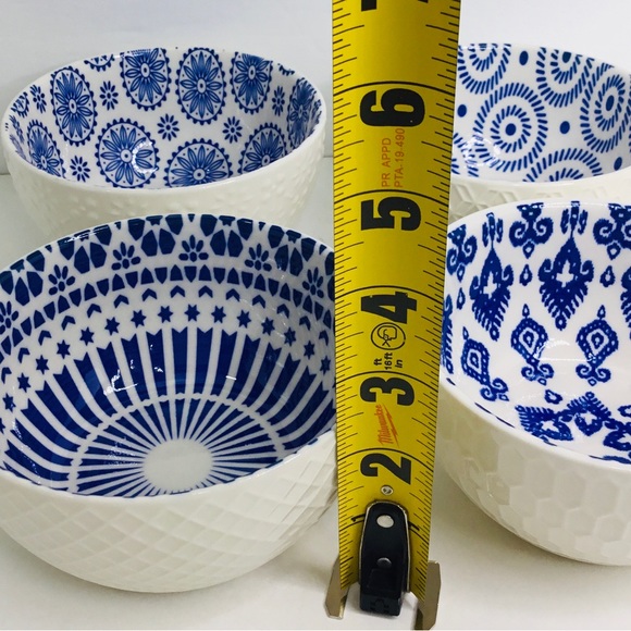 4 Signature International Shibori Tie Dye Cereal Bowls Blue White 5” - Picture 8 of 9